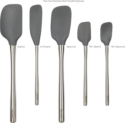 Flex Core 5 Piece Silicone Spatula Set Heat Resistant All Silicone Utensils Include Non Stick Spatula Spoonula Jar Scraper, Dishwasher Safe BPA Free Spatulas for Baking Mixing, White