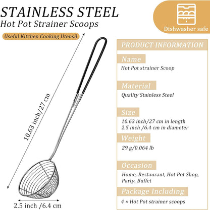 4 Pieces Hot Pot Kit Strainer Scoops Stainless Steel 2.5 Inch Mini Spider Strainer Skimmer Pasta Mesh Spoon Asian Skimmer Spoon Ladle with Handle for Home (Black)