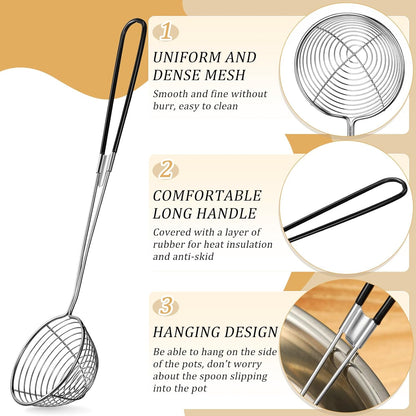 4 Pieces Hot Pot Kit Strainer Scoops Stainless Steel 2.5 Inch Mini Spider Strainer Skimmer Pasta Mesh Spoon Asian Skimmer Spoon Ladle with Handle for Home (Black)