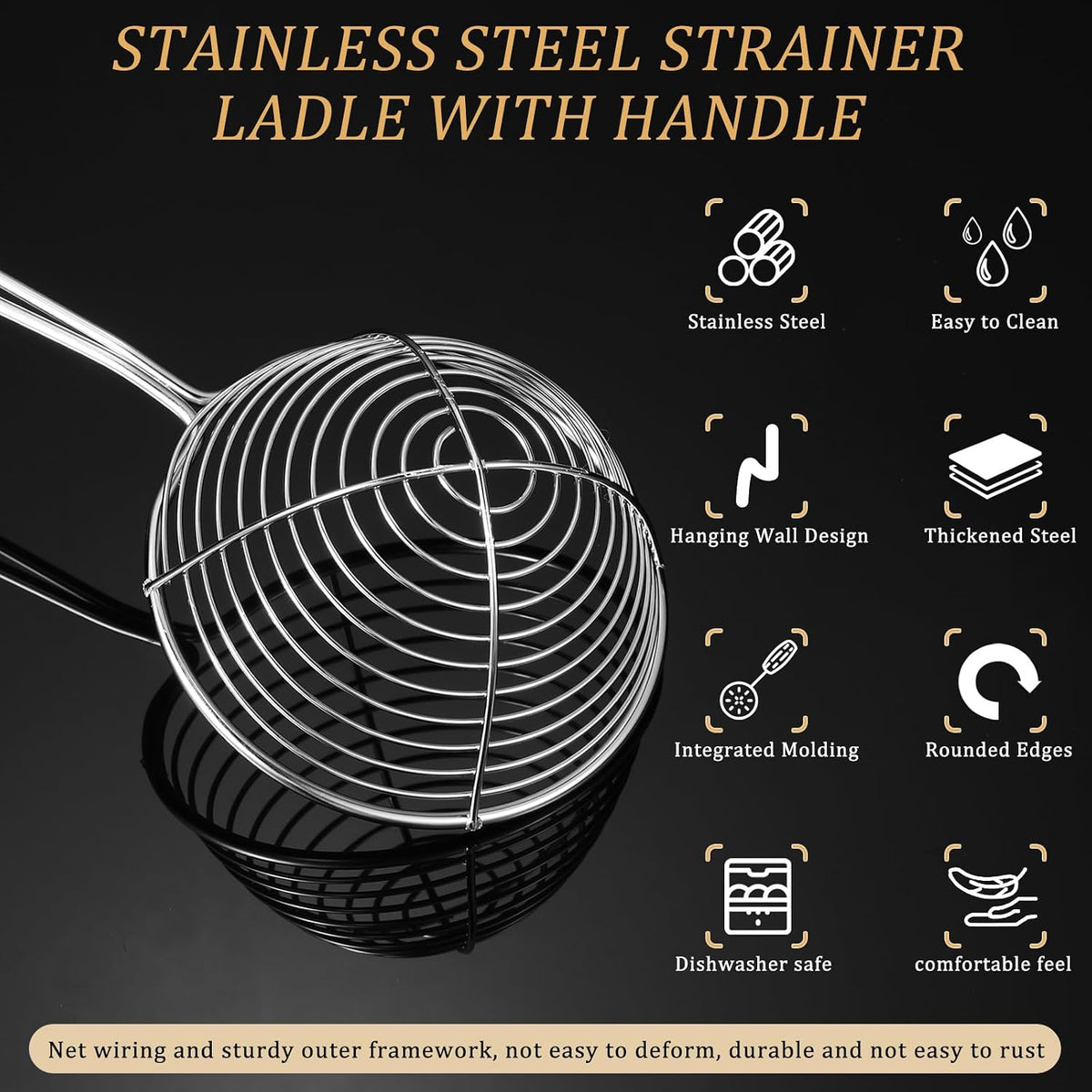 4 Pieces Hot Pot Kit Strainer Scoops Stainless Steel 2.5 Inch Mini Spider Strainer Skimmer Pasta Mesh Spoon Asian Skimmer Spoon Ladle with Handle for Home (Black)