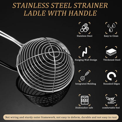 4 Pieces Hot Pot Kit Strainer Scoops Stainless Steel 2.5 Inch Mini Spider Strainer Skimmer Pasta Mesh Spoon Asian Skimmer Spoon Ladle with Handle for Home (Black)