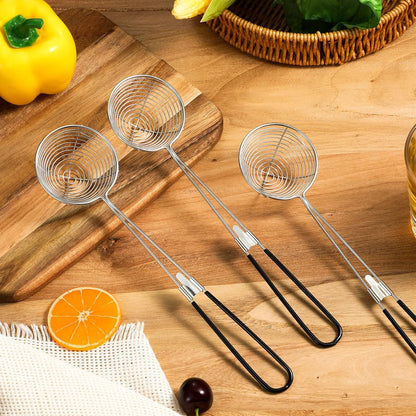 4 Pieces Hot Pot Kit Strainer Scoops Stainless Steel 2.5 Inch Mini Spider Strainer Skimmer Pasta Mesh Spoon Asian Skimmer Spoon Ladle with Handle for Home (Black)