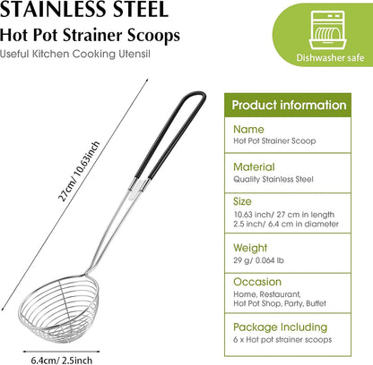 4 Pieces Hot Pot Kit Strainer Scoops Stainless Steel 2.5 Inch Mini Spider Strainer Skimmer Pasta Mesh Spoon Asian Skimmer Spoon Ladle with Handle for Home (Black)