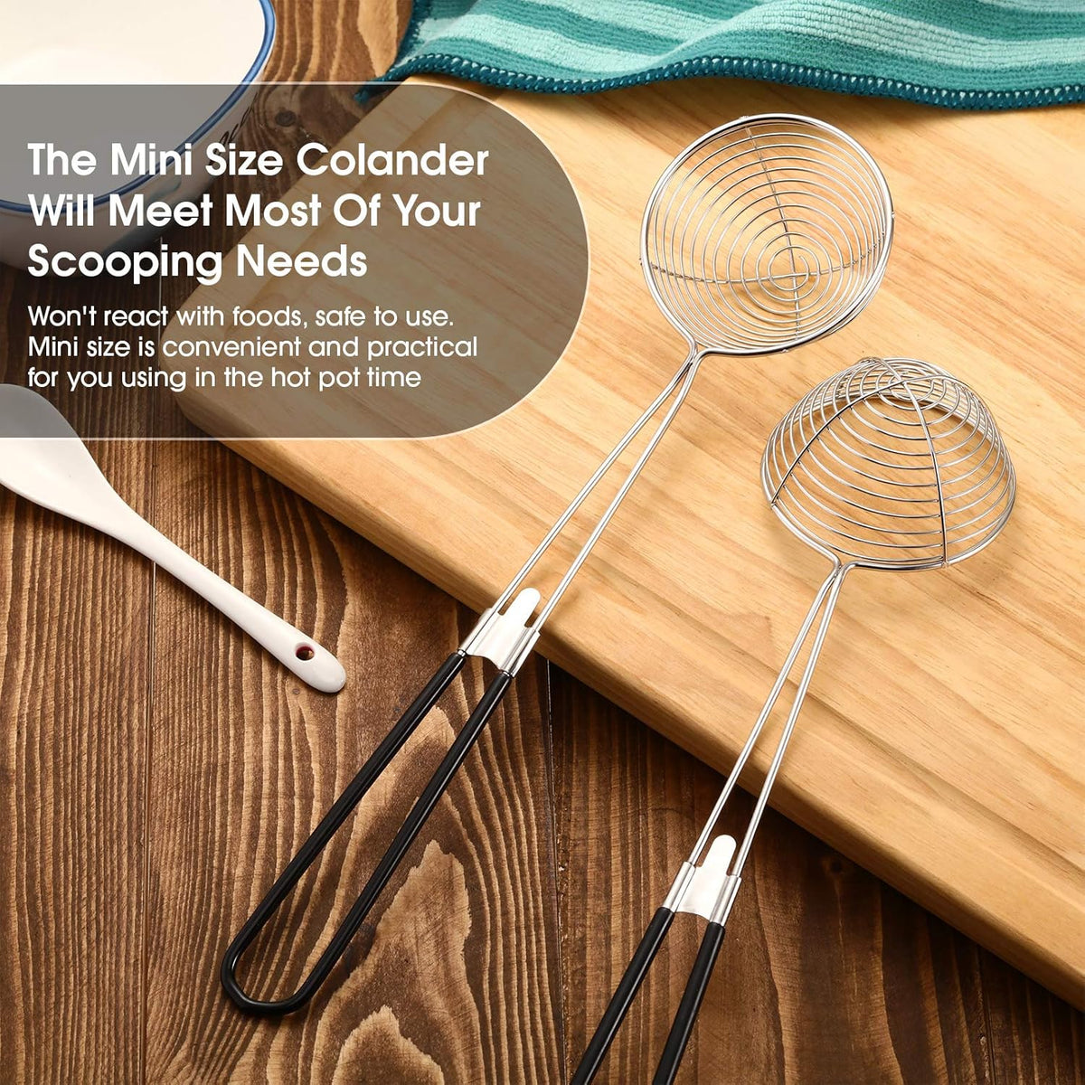 4 Pieces Hot Pot Kit Strainer Scoops Stainless Steel 2.5 Inch Mini Spider Strainer Skimmer Pasta Mesh Spoon Asian Skimmer Spoon Ladle with Handle for Home (Black)