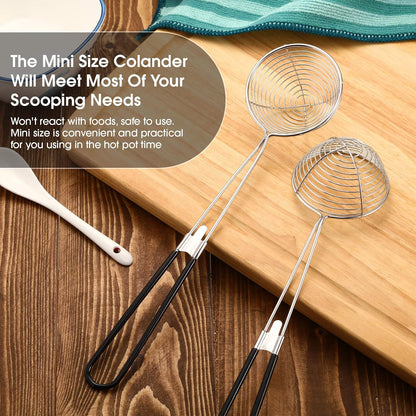 4 Pieces Hot Pot Kit Strainer Scoops Stainless Steel 2.5 Inch Mini Spider Strainer Skimmer Pasta Mesh Spoon Asian Skimmer Spoon Ladle with Handle for Home (Black)