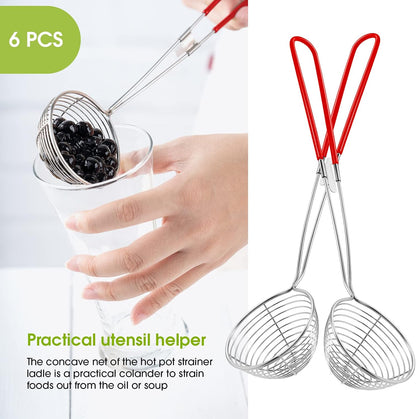 4 Pieces Hot Pot Kit Strainer Scoops Stainless Steel 2.5 Inch Mini Spider Strainer Skimmer Pasta Mesh Spoon Asian Skimmer Spoon Ladle with Handle for Home (Black)