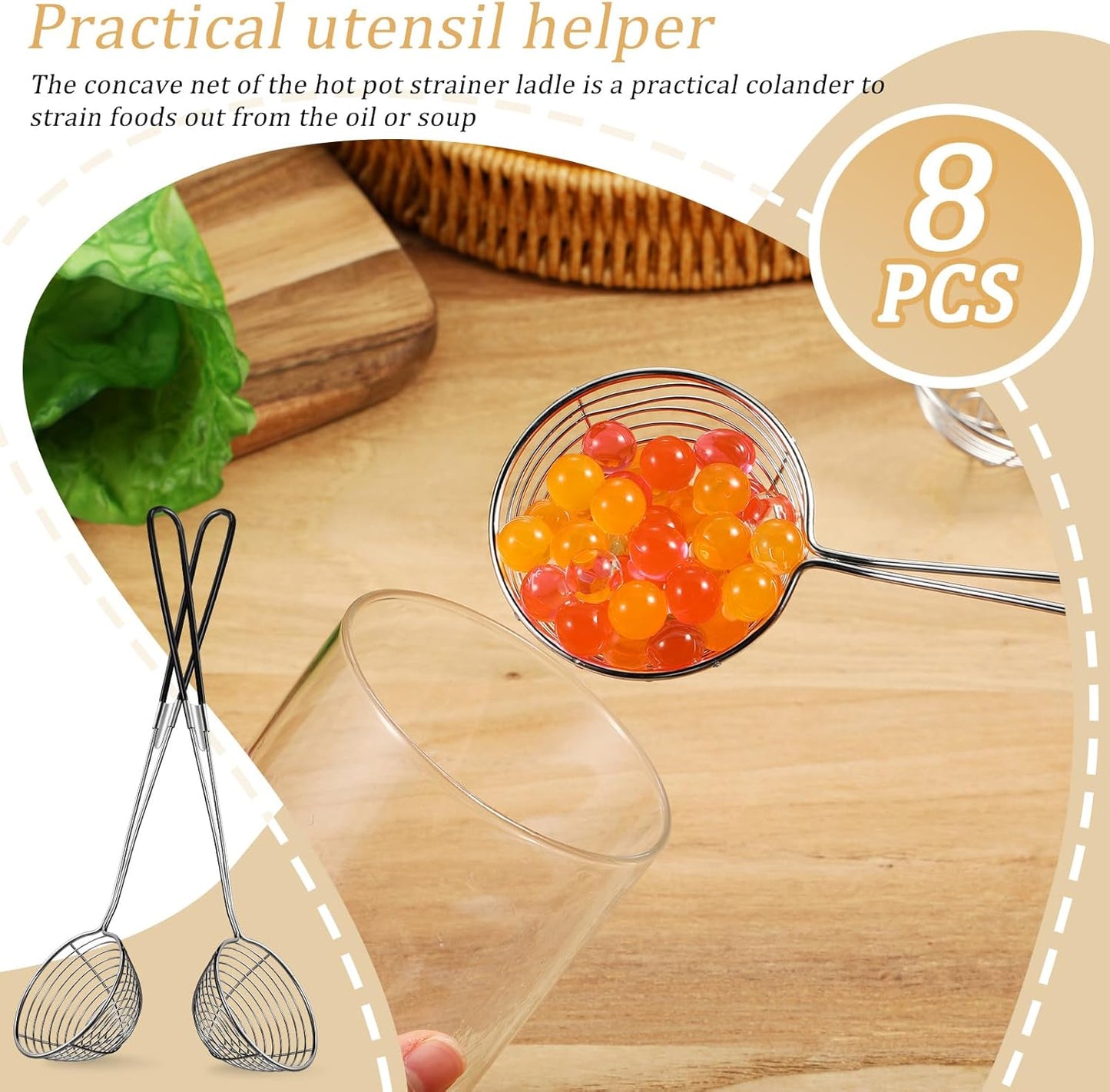4 Pieces Hot Pot Kit Strainer Scoops Stainless Steel 2.5 Inch Mini Spider Strainer Skimmer Pasta Mesh Spoon Asian Skimmer Spoon Ladle with Handle for Home (Black)