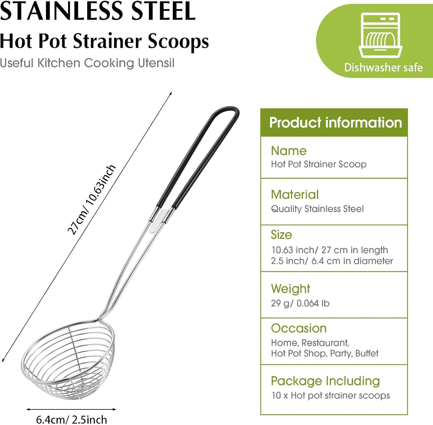 4 Pieces Hot Pot Kit Strainer Scoops Stainless Steel 2.5 Inch Mini Spider Strainer Skimmer Pasta Mesh Spoon Asian Skimmer Spoon Ladle with Handle for Home (Black)