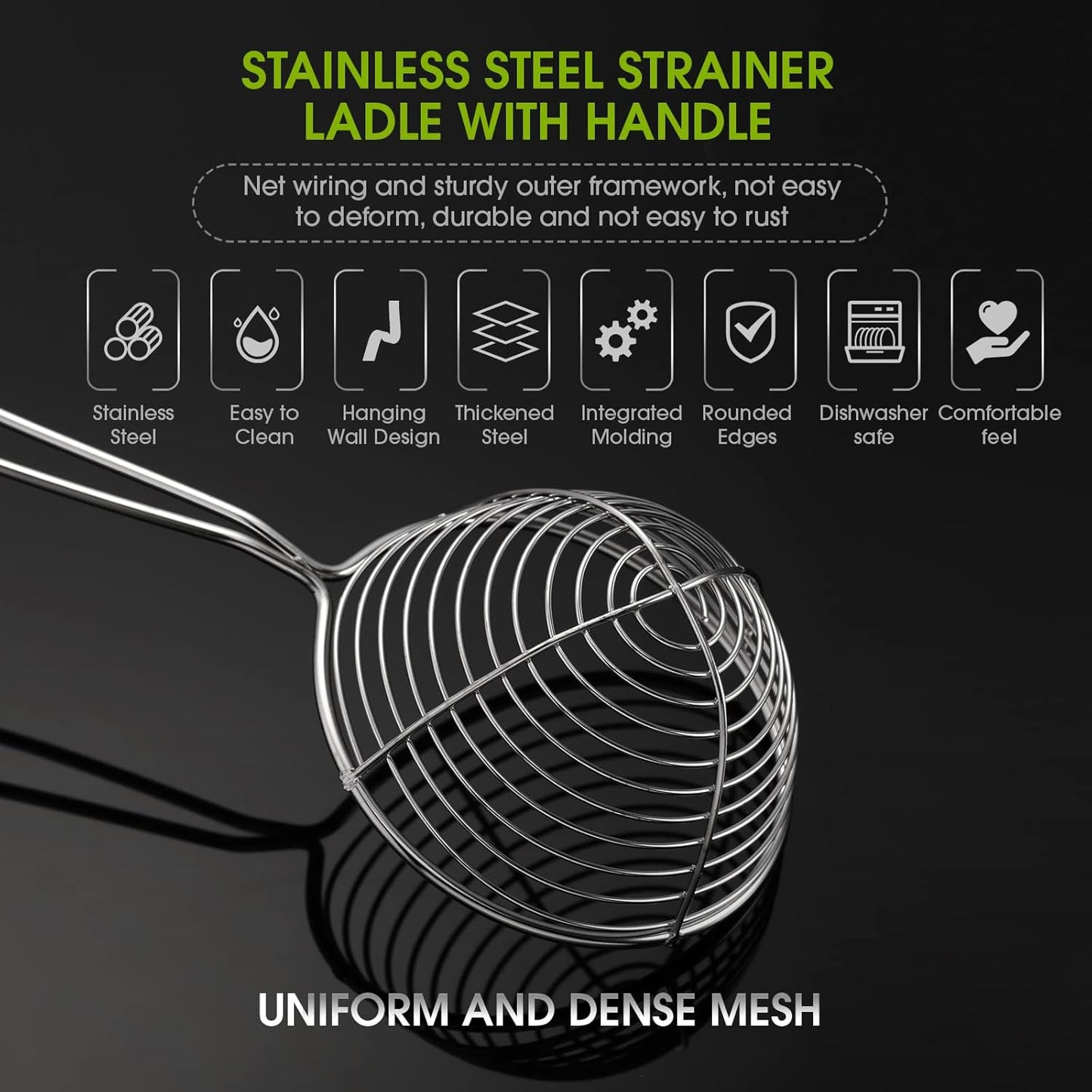 4 Pieces Hot Pot Kit Strainer Scoops Stainless Steel 2.5 Inch Mini Spider Strainer Skimmer Pasta Mesh Spoon Asian Skimmer Spoon Ladle with Handle for Home (Black)