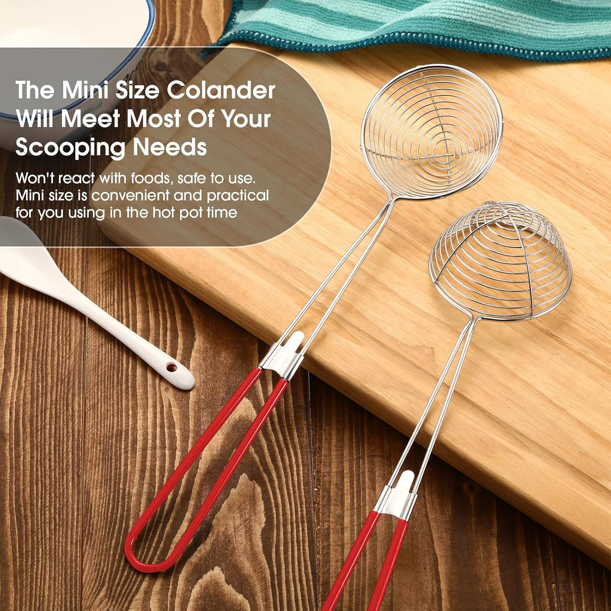 4 Pieces Hot Pot Kit Strainer Scoops Stainless Steel 2.5 Inch Mini Spider Strainer Skimmer Pasta Mesh Spoon Asian Skimmer Spoon Ladle with Handle for Home (Black)