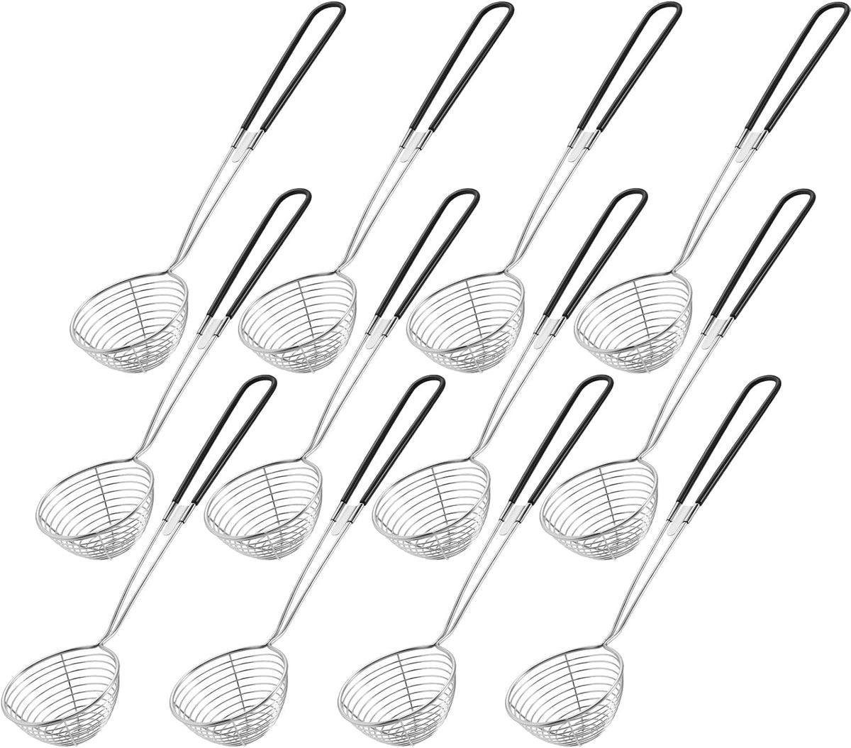 4 Pieces Hot Pot Kit Strainer Scoops Stainless Steel 2.5 Inch Mini Spider Strainer Skimmer Pasta Mesh Spoon Asian Skimmer Spoon Ladle with Handle for Home (Black)