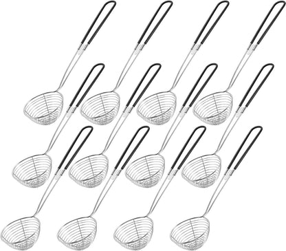 4 Pieces Hot Pot Kit Strainer Scoops Stainless Steel 2.5 Inch Mini Spider Strainer Skimmer Pasta Mesh Spoon Asian Skimmer Spoon Ladle with Handle for Home (Black)
