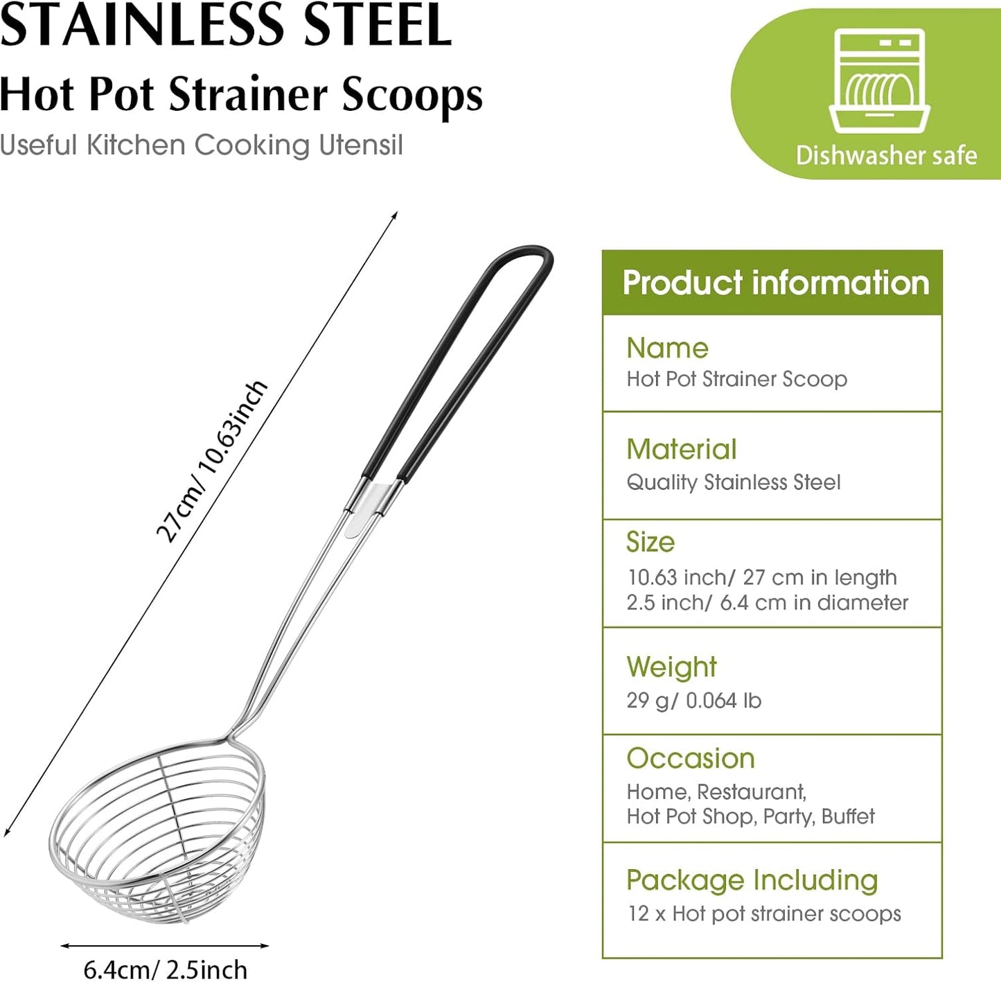 4 Pieces Hot Pot Kit Strainer Scoops Stainless Steel 2.5 Inch Mini Spider Strainer Skimmer Pasta Mesh Spoon Asian Skimmer Spoon Ladle with Handle for Home (Black)