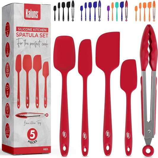 Silicone Spatula Set, 4 Rubber Spatulas 600°F Heat Resistant, Nonstick Seamless Design with Stainless Steel Core, Dishwasher Safe, BPA free, Bonus Tongs Included
