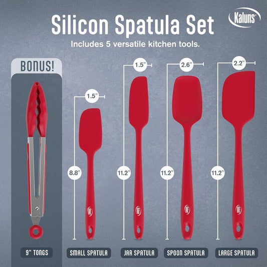 Silicone Spatula Set, 4 Rubber Spatulas 600°F Heat Resistant, Nonstick Seamless Design with Stainless Steel Core, Dishwasher Safe, BPA free, Bonus Tongs Included