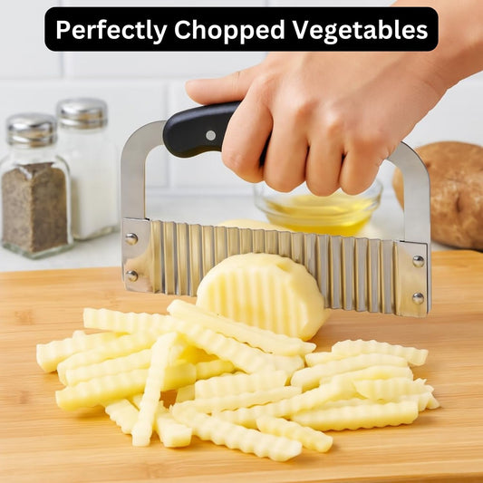 Crinkle Cutter & Waffle Fry Cutter Set, Crinkle Cut Fries Tool with Peeler – Stainless Steel Crinkle Cut Knife for Potatoes & Veggies