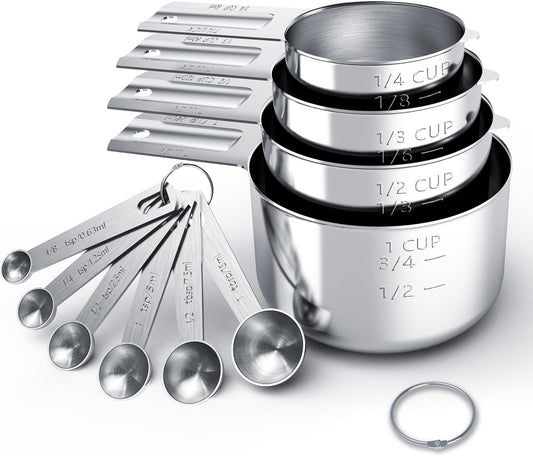 TILUCK Stainless Steel Measuring Cups & Spoons Set, Cups and Spoons | Stainless Steel Nesting Measure Cups , Kitchen Gadgets for Cooking & Baking (10)