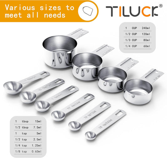 TILUCK Stainless Steel Measuring Cups & Spoons Set, Cups and Spoons | Stainless Steel Nesting Measure Cups , Kitchen Gadgets for Cooking & Baking (10)