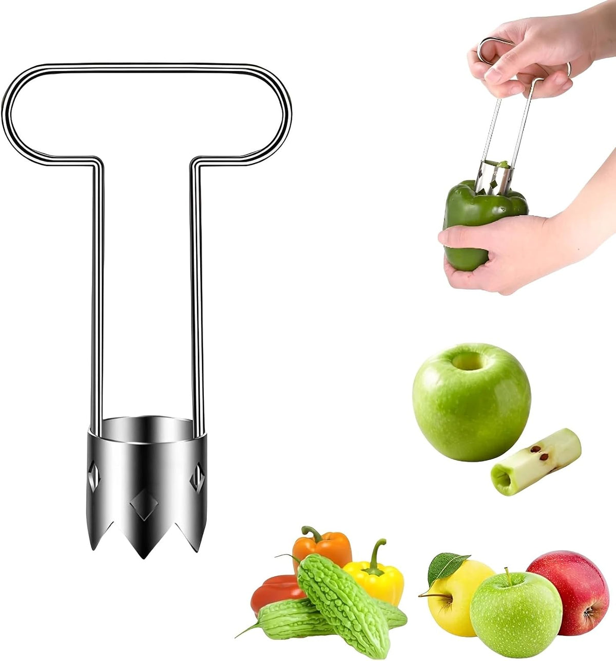 Pepper Corer Seed Remover Tool, 2026 Upgraded Stainless Steel Fruite Corer, Reusable Washable Fruite Cutter Pepper Seed Remover, For Vegetables Fruit Kitchen Gadget (A1)