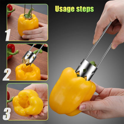 Pepper Corer Seed Remover Tool, 2026 Upgraded Stainless Steel Fruite Corer, Reusable Washable Fruite Cutter Pepper Seed Remover, For Vegetables Fruit Kitchen Gadget (A1)