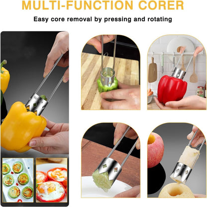 Pepper Corer Seed Remover Tool, 2026 Upgraded Stainless Steel Fruite Corer, Reusable Washable Fruite Cutter Pepper Seed Remover, For Vegetables Fruit Kitchen Gadget (A1)