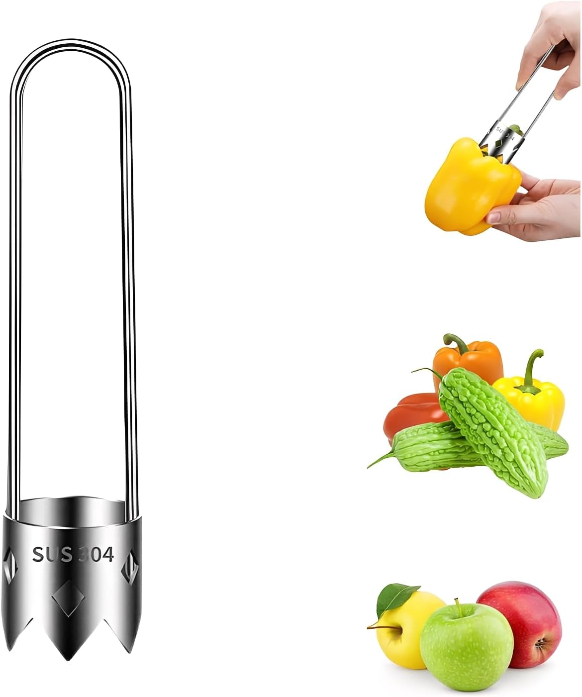 Pepper Corer Seed Remover Tool, 2026 Upgraded Stainless Steel Fruite Corer, Reusable Washable Fruite Cutter Pepper Seed Remover, For Vegetables Fruit Kitchen Gadget (A1)