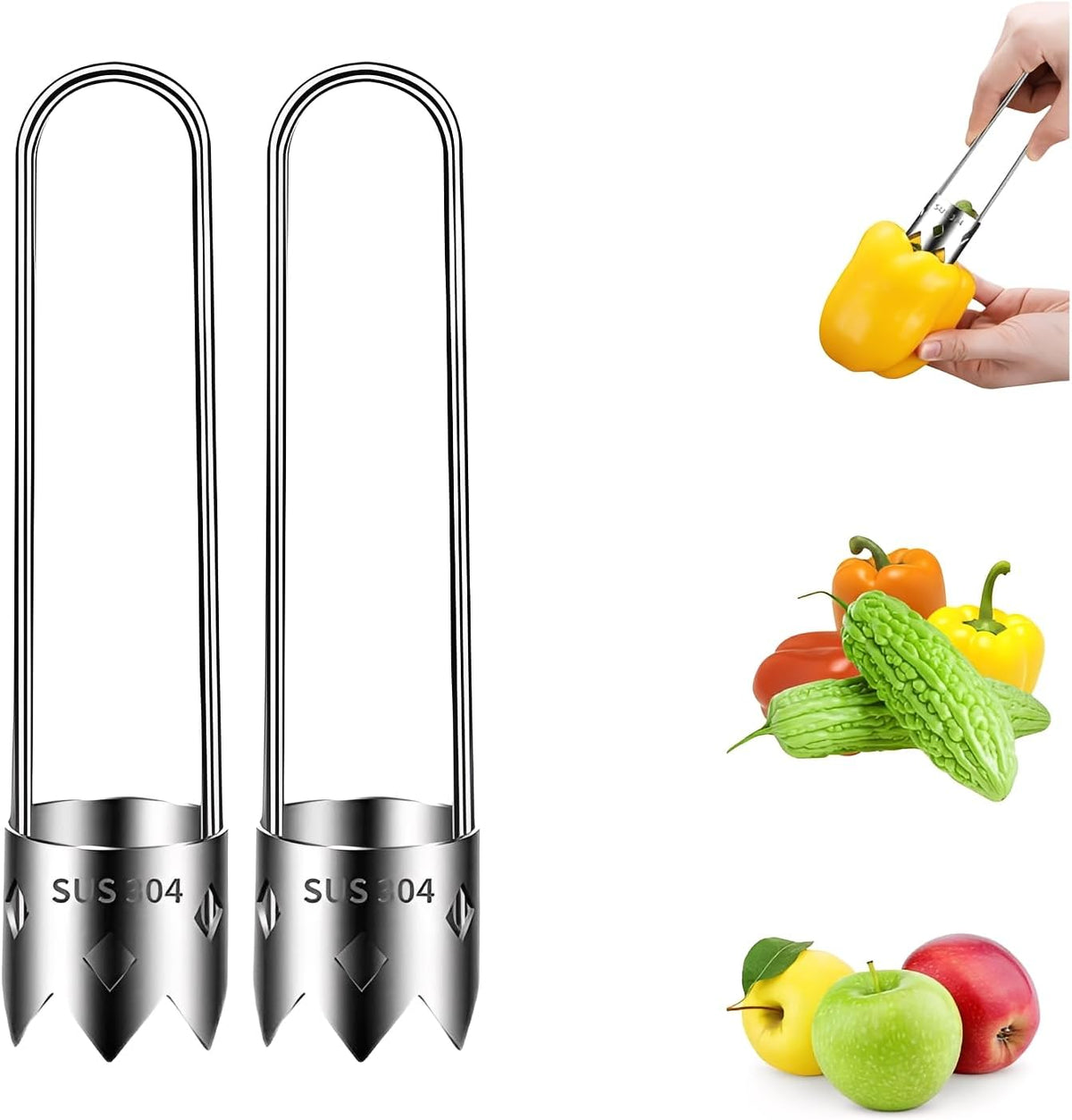Pepper Corer Seed Remover Tool, 2026 Upgraded Stainless Steel Fruite Corer, Reusable Washable Fruite Cutter Pepper Seed Remover, For Vegetables Fruit Kitchen Gadget (A1)