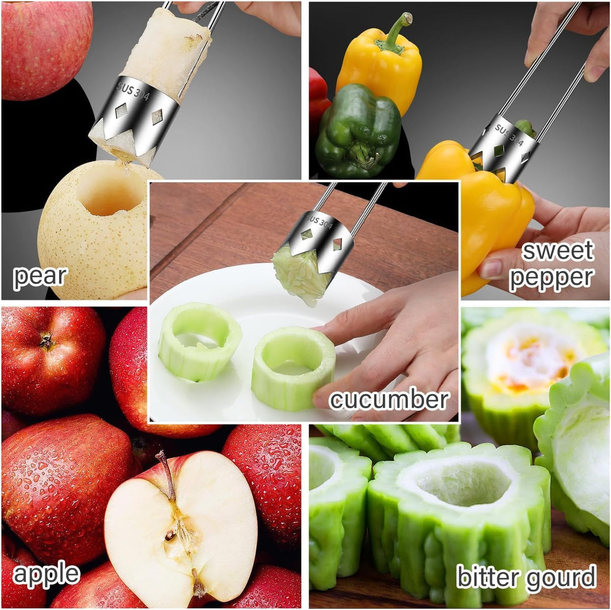 Pepper Corer Seed Remover Tool, 2026 Upgraded Stainless Steel Fruite Corer, Reusable Washable Fruite Cutter Pepper Seed Remover, For Vegetables Fruit Kitchen Gadget (A1)