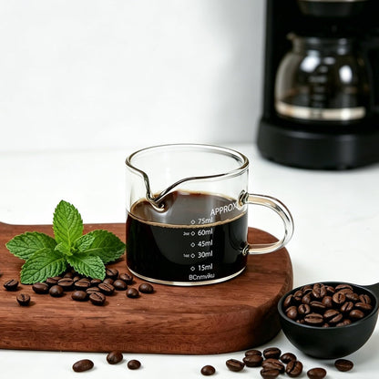 2 PACK Espresso Glass Measuring Cup Triple Pitcher Milk Cup 75ML Espresso Cups with Handle Shot Glass with V-Shaped Mouth Clear Accessories Milk Frothing Pitcher (2)