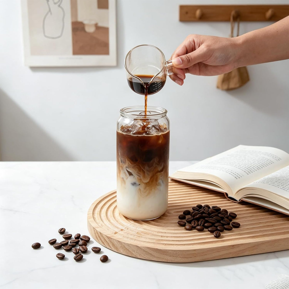 2 PACK Espresso Glass Measuring Cup Triple Pitcher Milk Cup 75ML Espresso Cups with Handle Shot Glass with V-Shaped Mouth Clear Accessories Milk Frothing Pitcher (2)