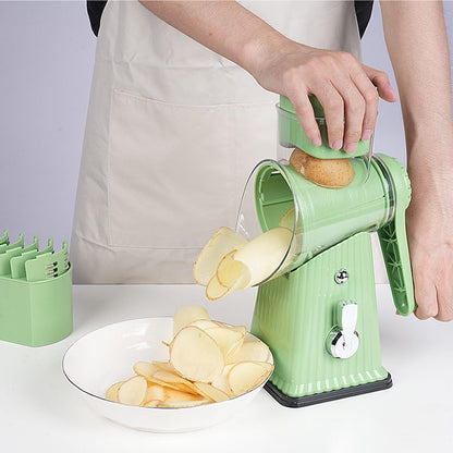 Rotary Cheese Grater with 5 Blades, Large Food Tube, Safety Food Pusher, Strong Suction Base, Mint Green
