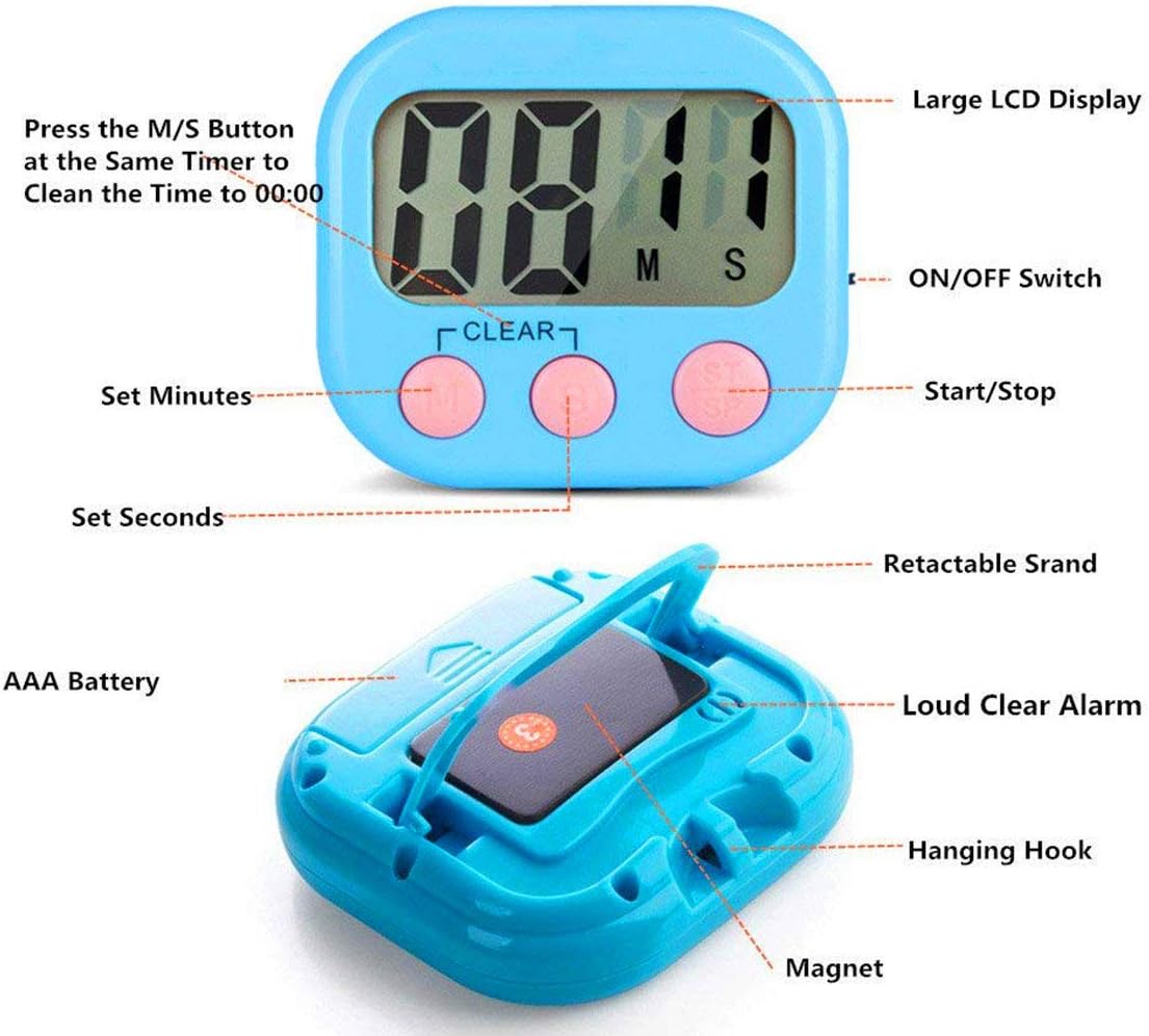 Digital Kitchen Timer, Big Display Screen, Loud Alarm, Strong Magnetic Backing Stand, Cooking Baking Kids Classroom Teacher Game Timers, Minute Seconds Count Up Countdown and Simple Operation(4 Pack)