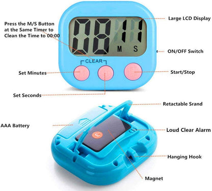 Digital Kitchen Timer, Big Display Screen, Loud Alarm, Strong Magnetic Backing Stand, Cooking Baking Kids Classroom Teacher Game Timers, Minute Seconds Count Up Countdown and Simple Operation(4 Pack)