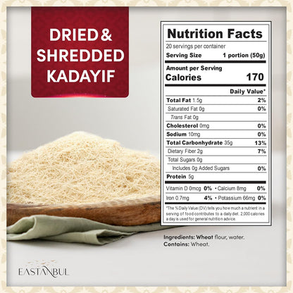 Bulk Kataifi Shredded Fillo Dough, Dried Kadayif, Katafi, 2.2lb