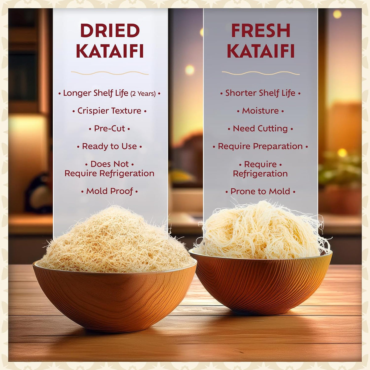 Bulk Kataifi Shredded Fillo Dough, Dried Kadayif, Katafi, 2.2lb