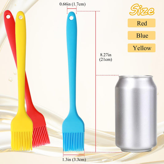 Silicone Basting Pastry Brush, 3 PCS Heat Resistant Food Brush, Food Brush Suitable for BBQ Grill and Baking, Dishwasher Safe (3 Colors)