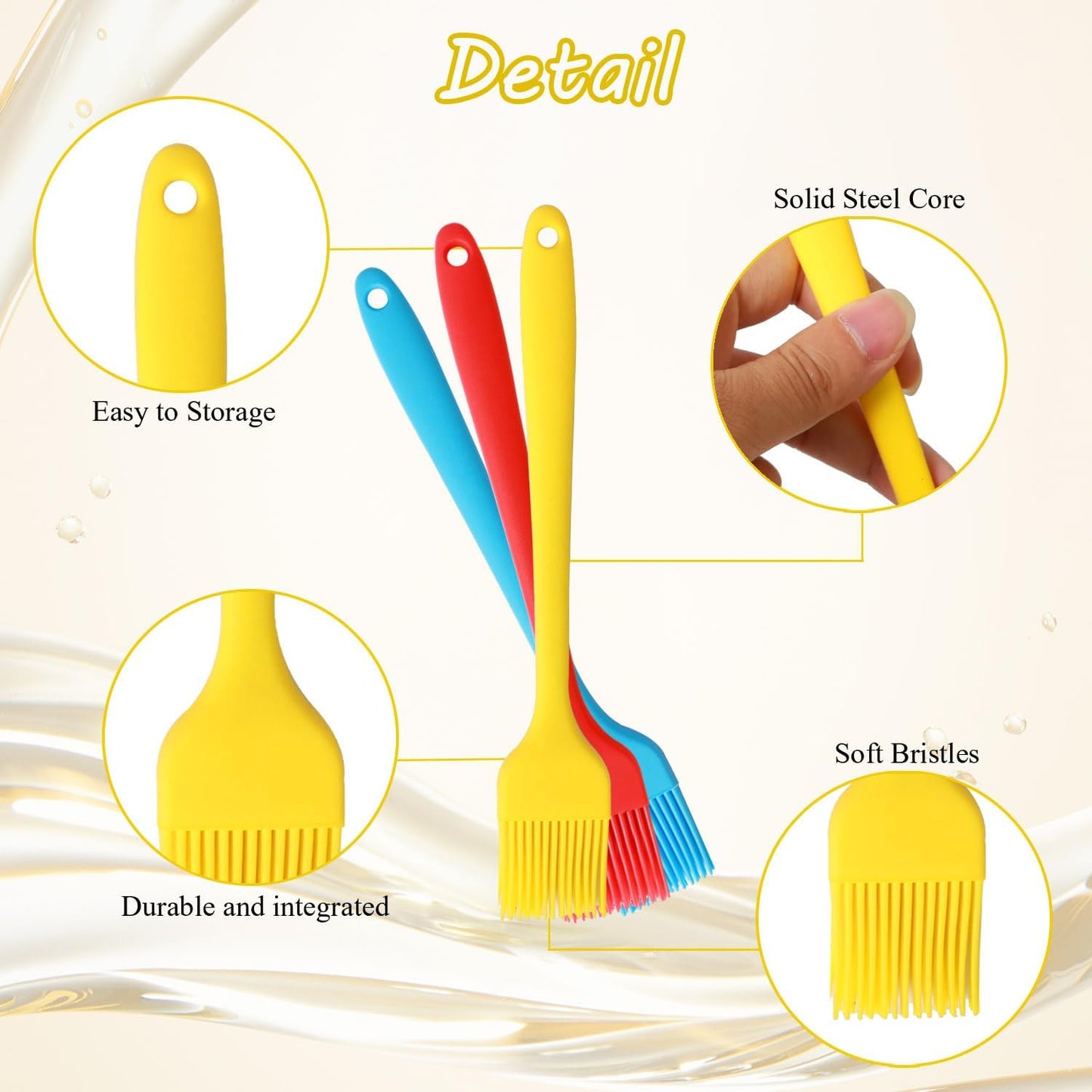 Silicone Basting Pastry Brush, 3 PCS Heat Resistant Food Brush, Food Brush Suitable for BBQ Grill and Baking, Dishwasher Safe (3 Colors)
