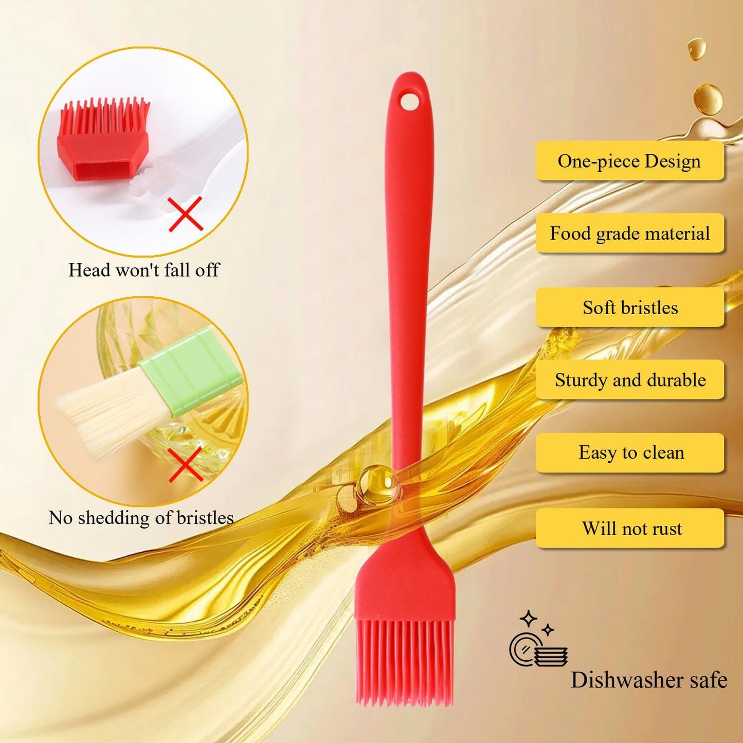 Silicone Basting Pastry Brush, 3 PCS Heat Resistant Food Brush, Food Brush Suitable for BBQ Grill and Baking, Dishwasher Safe (3 Colors)
