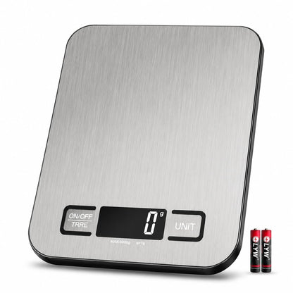 Digital Kitchen Scale, 11 lb/5 kg Food Scale with 1 g Precision, 6 Units, Tare Function and Backlit LCD, Compact Stainless Steel Scale for Baking, Cooking and Meal Prep, 2 AAA Batteries Included