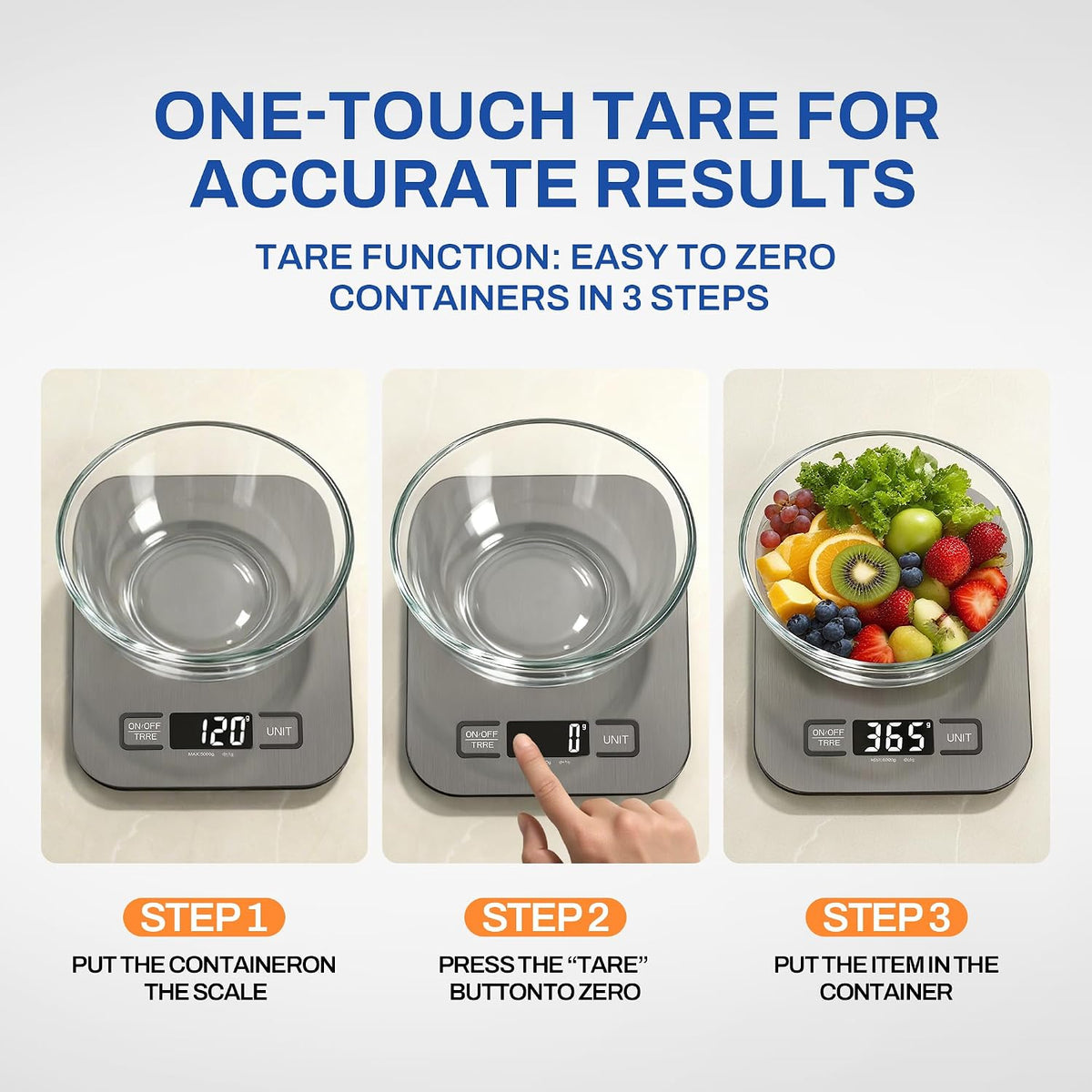 Digital Kitchen Scale, 11 lb/5 kg Food Scale with 1 g Precision, 6 Units, Tare Function and Backlit LCD, Compact Stainless Steel Scale for Baking, Cooking and Meal Prep, 2 AAA Batteries Included