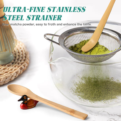 Matcha Whisk Set: Matcha Set with Bamboo Matcha Whisk and Ceramic Holder,Bamboo Scoop+Wooden Spoon,Scoop Holder,Sifter - Cute Matcha Tea Set - 6 Pcs Matcha Kit - Tools for Matchas Ceremonial Grade Kit