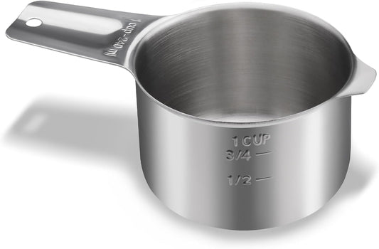 1 Cup 240 ML 8 OZ Stainless Steel Measuring Cups Set, Wet Dry Food Measuring Cups Portion Control, Metal Dog Food Scoop for Cooking Utensils Kitchen Home Baking Essentials (1Pcs)
