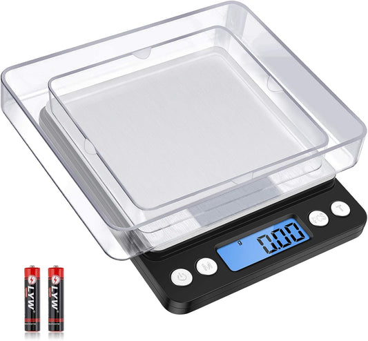 Digital Kitchen Scale 500g/0.01g, High Precision Cooking Food Scale | Mini Gram Scale with LCD Display, 2 Trays, 6 Units, Auto Off, Tare Function, Christmas Gift (Batteries Included) (Black)