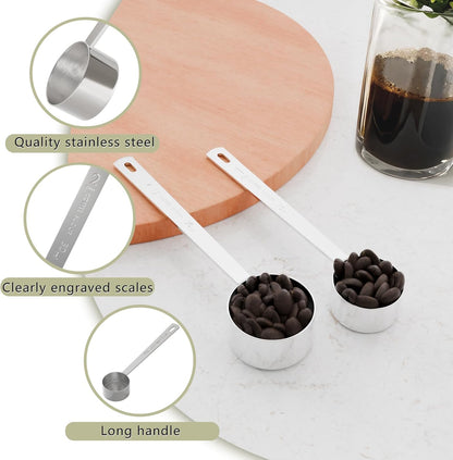 2PCS Long Handle Coffee Scoop, 2Tbsp(30ml) Measuring Spoon | 6.3" Length, Food-Grade Stainless Steel, Accurate Measurement, Dishwasher-Safe, Engraved Marking, Coffee Ritual Essential