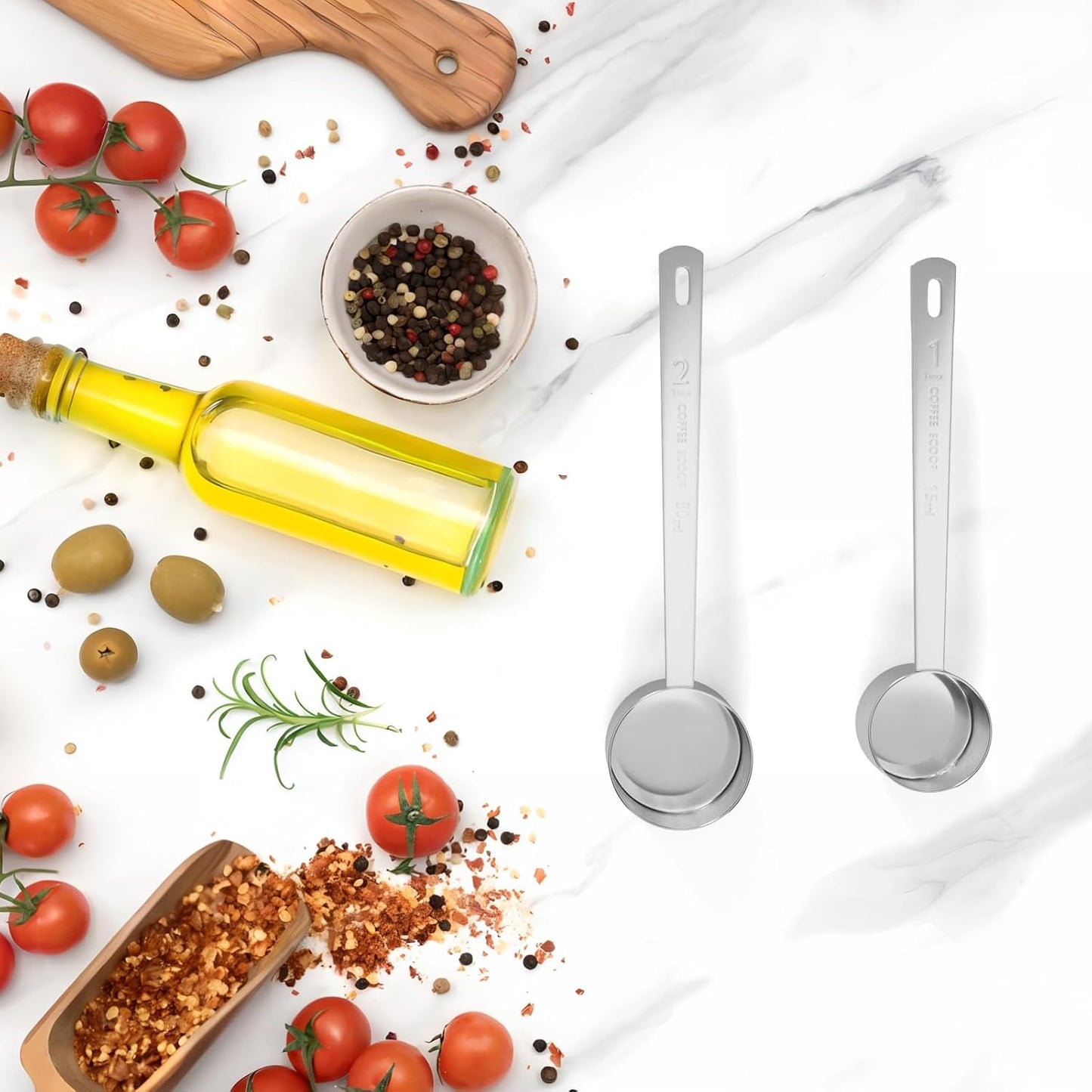 2PCS Long Handle Coffee Scoop, 2Tbsp(30ml) Measuring Spoon | 6.3" Length, Food-Grade Stainless Steel, Accurate Measurement, Dishwasher-Safe, Engraved Marking, Coffee Ritual Essential