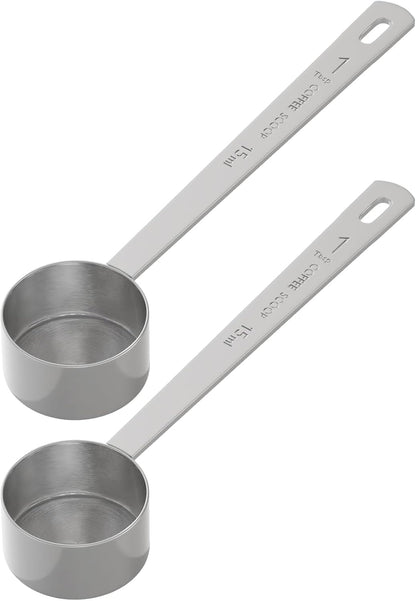 2PCS Long Handle Coffee Scoop, 2Tbsp(30ml) Measuring Spoon | 6.3" Length, Food-Grade Stainless Steel, Accurate Measurement, Dishwasher-Safe, Engraved Marking, Coffee Ritual Essential