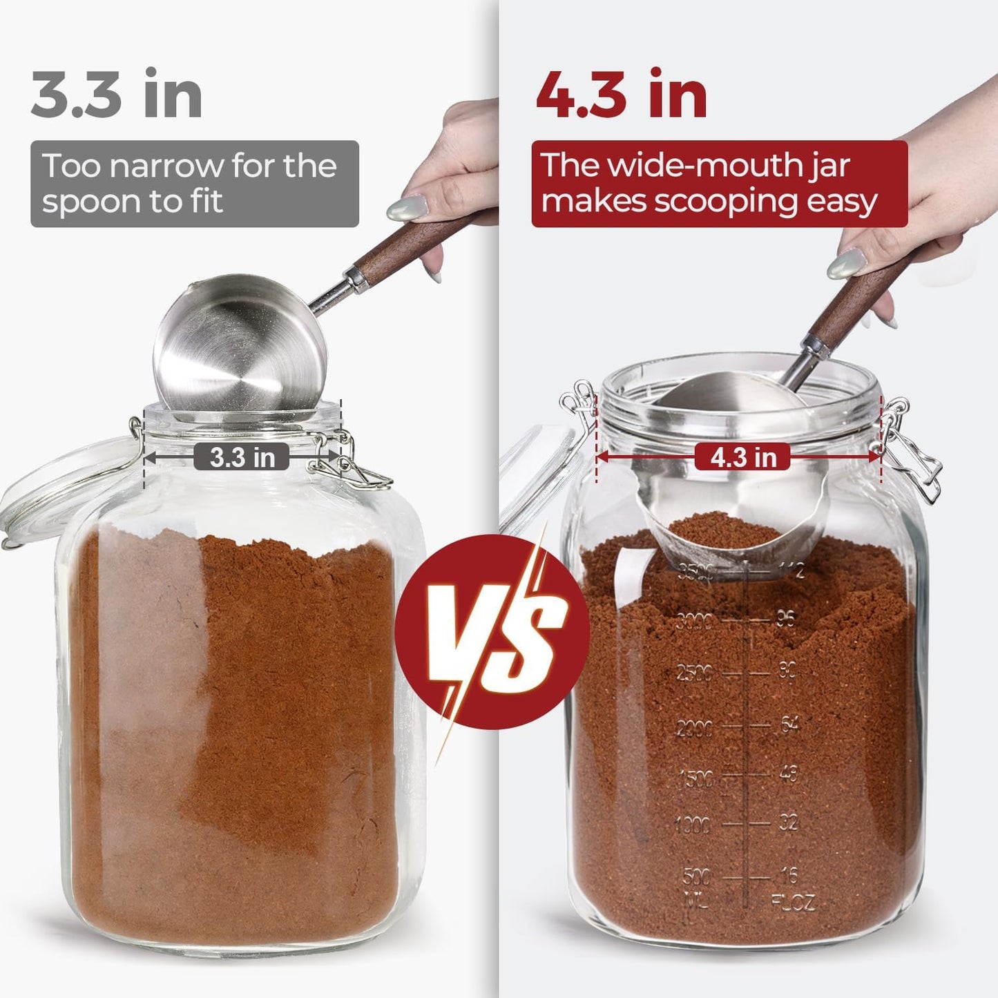 Glass Jars with Airtight Lids 0.6 Gallon 2 Pack Kitchen Canisters | Wide Mouth, Scoop Included, Flour Sugar Storage Containers,Baking Supplies,Leak Proof,BPA-Free,Pantry Organization, Pickling