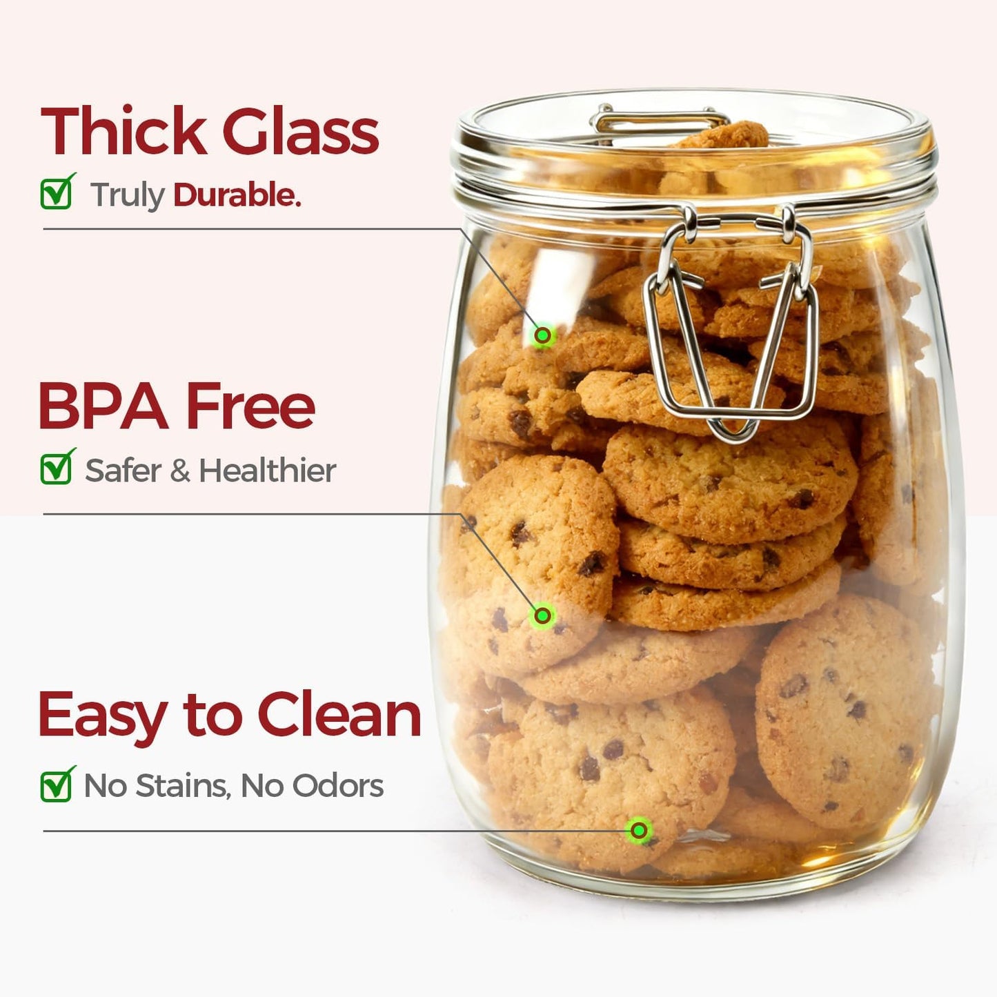 Glass Jars with Airtight Lids 0.6 Gallon 2 Pack Kitchen Canisters | Wide Mouth, Scoop Included, Flour Sugar Storage Containers,Baking Supplies,Leak Proof,BPA-Free,Pantry Organization, Pickling