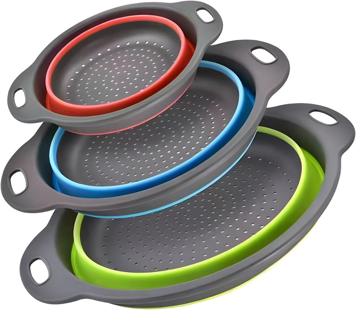 Collapsible Colander Set, 3 Pack Silicone Strainers for Kitchen-BPA Free Space Saving Design Dishwasher Safe Over Home Draining, Pasta Food Vegetables and Fruits