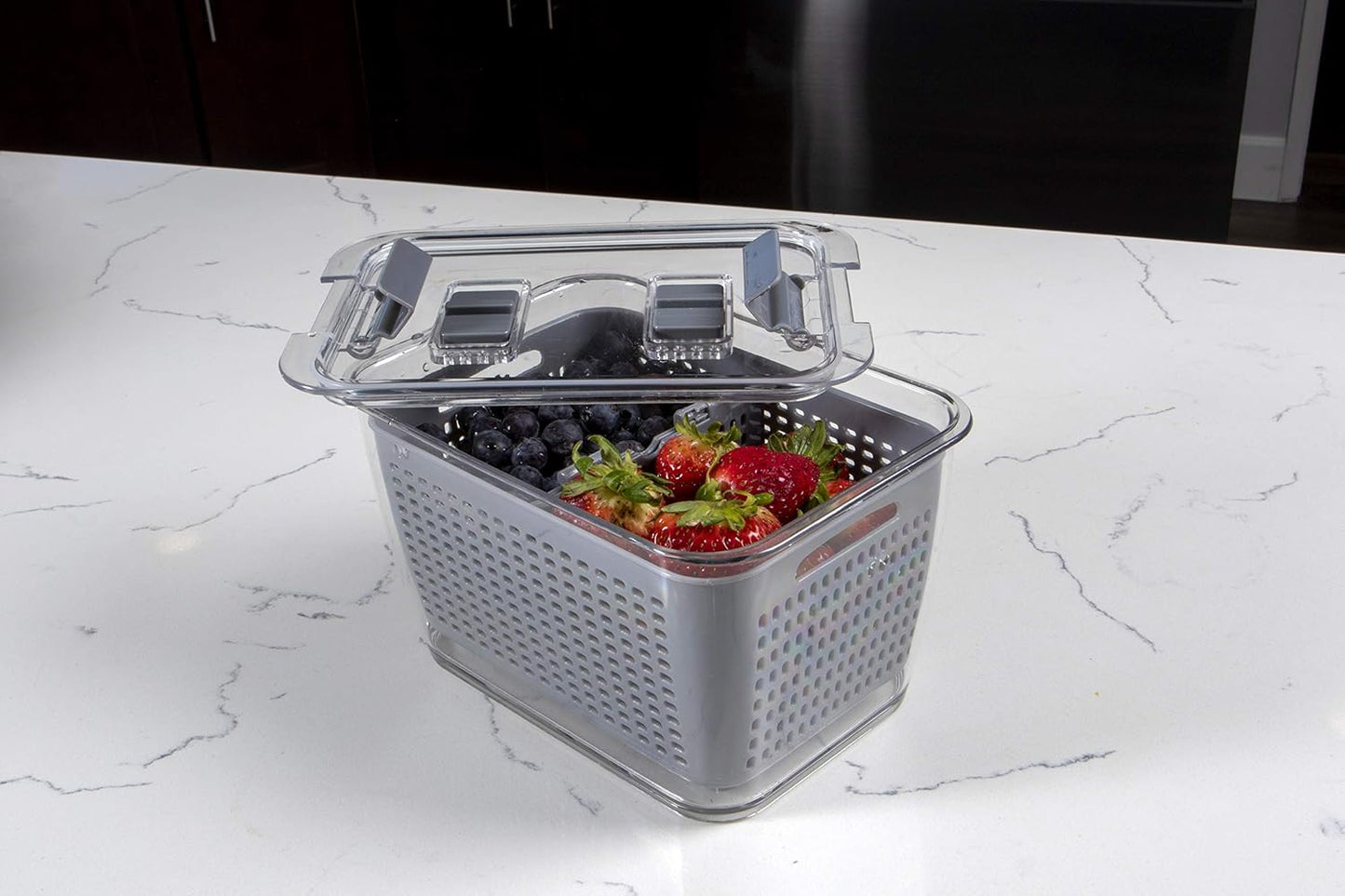 Stackable Fridge Storage Colander Containers for Fresh Produce, Variety Pack, 3 Sizes to Organize Washed Fruits and Veggies, Snap and Seal Lids with Adjustable Vents, Hand Wash Only